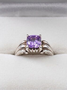 Sterling Silver Ring with Cushion-Cut Purple Stone